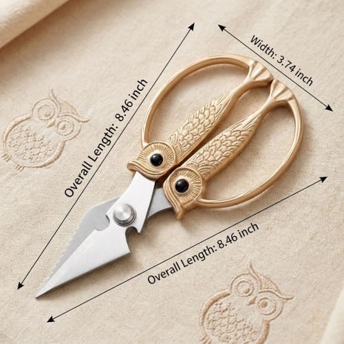 XSNBRD All Purpose Kitchen Scissors, Pearl Gold Stainless Owl Shears Large
