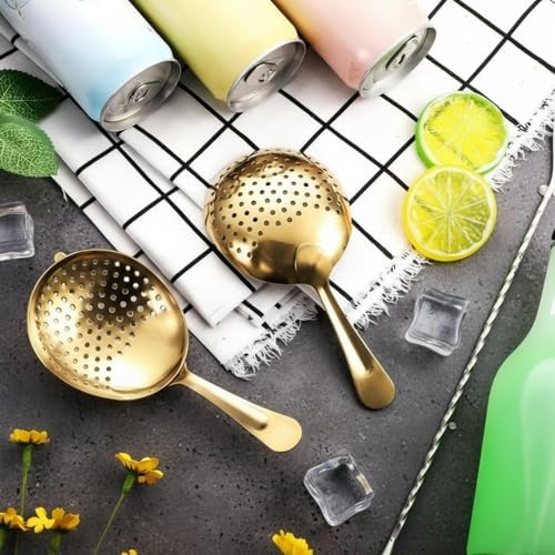 Boao 2 Pack Julep Strainers Stainless Steel Strainer Cocktail Spoon, Gold