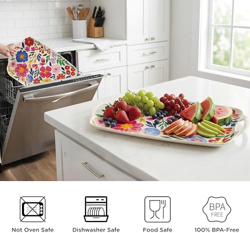 TP Large Melamine Serving Trays with Handles, 19" x 12", Set of 2, Floral