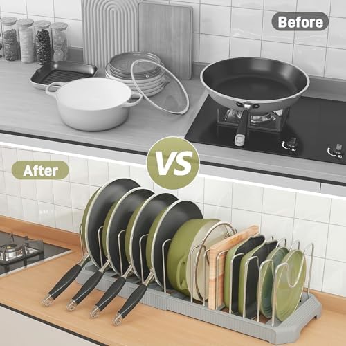 Expandable Pan Organizers Inside Cabinet with 12 Dividers Grey