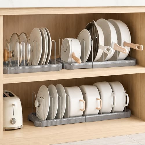 Pots and Pans Organizer Under Cabinet, Adjustable Pot Organizer Rack