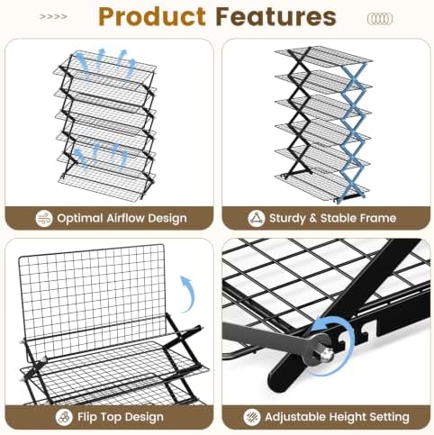 6 Tier Collapsible Cooling Rack for Baking Cookies Bread Barbecue