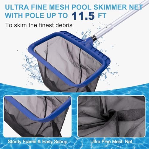 POOLAZA 3-in-1 Pool Cleaning Kit with Skimmer Net, Pool Brush &10.5 Ft Pole