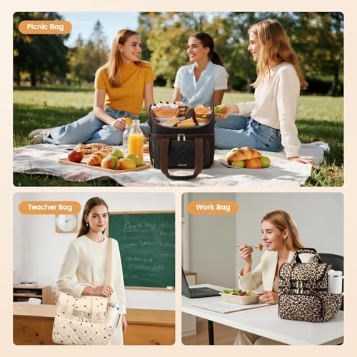 LOVEVOOK Insulated Lunch Box for Women,Large Double Deck Adult Lunch Bag