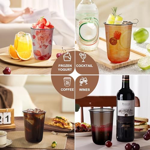 KesaPlan 100 Pcs 16oz Plastic Black Cups, Disposable Wine Cocktail Glasses