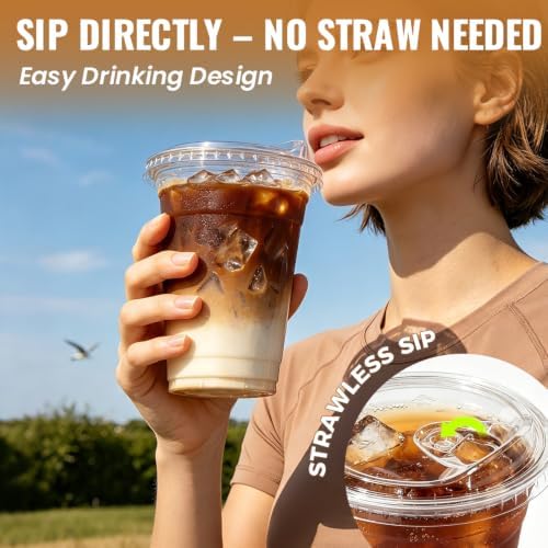 Ginkgo 100 Pack 20 oz Clear Plastic Cups with Strawless Sip Lids