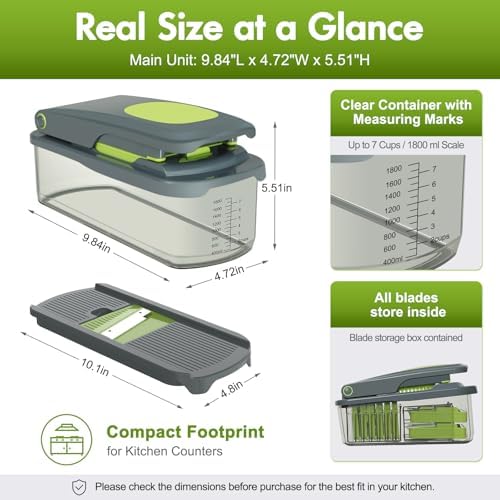 Ourokhome Vegetable Chopper with Container, 8-Blade Onion Chopper & Mandolin Slicer, 2-Lid Food Dicer with Safety Lock, Veggie Shredder Grater for Kitchen Meal Prep, Kitchen Gadgets (8 in 1, Gray)