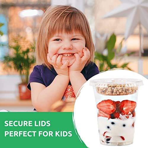 Aatriet [150 SETS 12 oz Clear Plastic Parfait Cups with Insert 3.25oz & Flat Lids No Hole, Yogurt Fruit Parfait Cups for Kids, for Dips and Veggies, Take Away Breakfast and Snacks. No Leaking