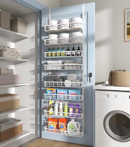 Mefirt Over The Door Pantry Organizer, Wall Mount Spice Rack 8-Tier White