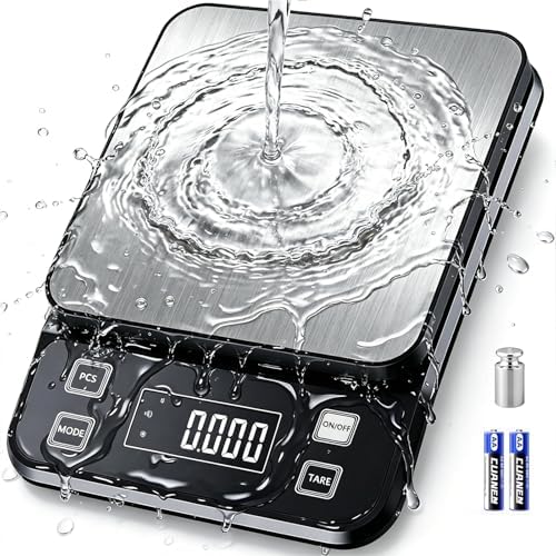 IPX7 Waterproof Food Scale 0.01oz/0.1g Precision Kitchen Scale Precisely Measures Grams and Ounces11lb/10kg Stainless Steel Digital Food Scales for Kitchen Gram Scale for Cooking, Baking