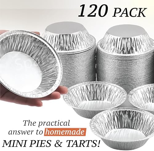 (120 Pack) 5" Aluminum Pie Pans 5 Inch, Mini Pie Tins Disposable, 5 Inch Aluminum Foil Pie - Individual Pie Pans perfect for Baking, Storing & Reheating Pot Pies Small Pie Tins
