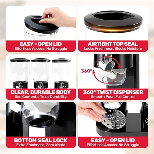 Triple Cereal Dispenser Countertop - 3 Pack 2L Black