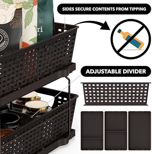 Simple Houseware 2 Tier Pull-Out Sliding Drawer Under Sink Storage, Brown