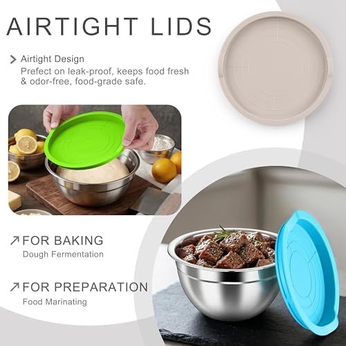 HaWare Mixing Bowls with Airtight Lids, 6-Piece Stainless Steel Salad Bowls