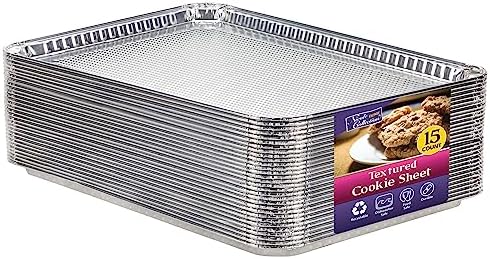 Aluminum Pans Half Size Textured Cookie Sheet 15 Count Durable Nonstick Baking Sheets 15.87" x 11" - Sheet Pan, Baking Tray, Cookie Sheets, Foil pans, Foil trays, Sheet Baking Pans