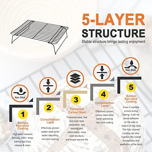 CHEFMADE Baking and Cooling Rack, 13.5-Inch Non-Stick Stackable Collapsible Rectangle Wire Rack for Oven Baking (Black)