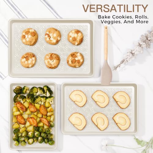 HONGBAKE Ceramic Coated Baking Sheet Pan Set of 3 with Floral Texture