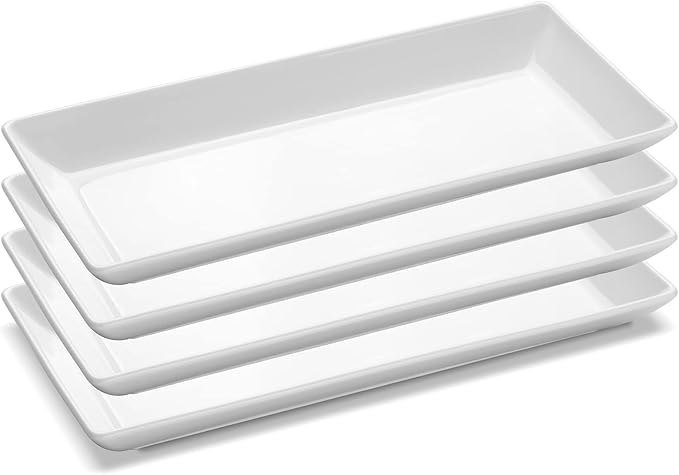 Yedio 14” White Porcelain Serving Platters, Elegant Large Rectangular Plates Trays for Dinner Parties, Appetizers, Sushi, Desserts & More, Microwave & Dishwasher Safe, Set of 4