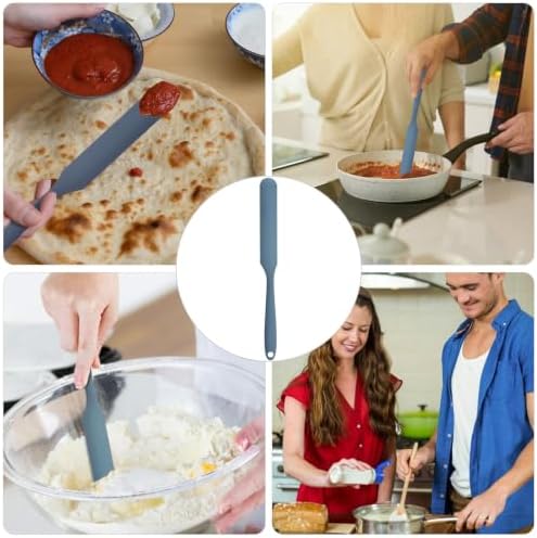 Silicone Jar Spatula,Non-Stick Heat Resistant Kitchen Thin Spatula,Sourdough Stirring Stick,Jam Spreader for Peanut Butter,Cake Cream Butter Spatulas for Scraping Icing Bread Cream (Blue)