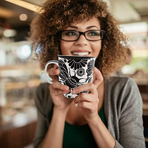 Karma Gifts 14 oz Black and White Boho Mug Bee - Cute Coffee and Tea Mug - Ceramic Coffee Mugs for Women and Men