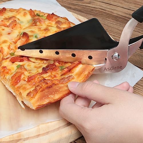 Asdirne Pizza Scissors, Pizza Cutter with Shovel, Food-Grade Sharp Stainless Steel Blade and Soft Grip Handle, Multifunctional Kitchen Scissors, 27cm, Black/Grey