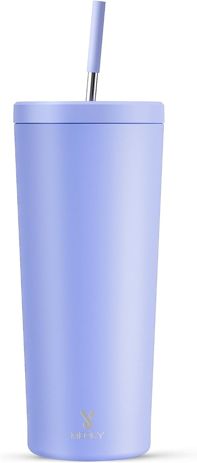 Meoky 24 oz Insulated Tumbler with Lid and Straw, Stainless Steel Vacuum Insulated Tumbler, Keeps Cold for 24 Hours, 100% Leak Proof, Fits in Car Cup Holder (Lilac)