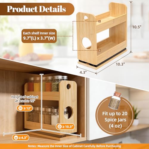 2-Tier Pull Out Spice Rack Organizer for Cabinet Kitchen Pantry