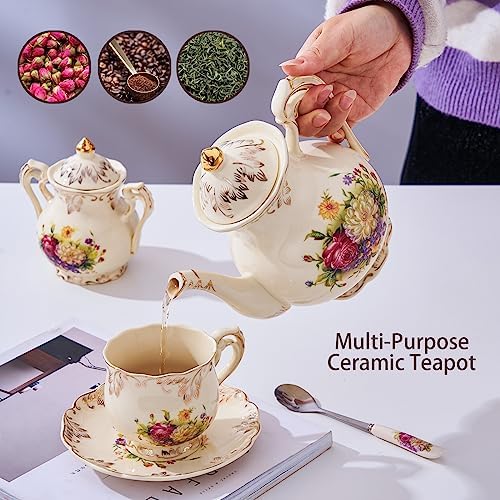 YOLIFE Flowering Shrubs Teapot with Infuser, 35 OZ / 4 Cup Tea Pot