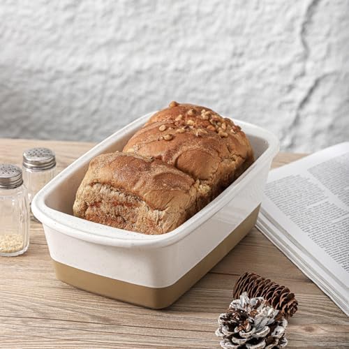 HVH Ceramic Loaf Pan for Baking Bread, 9 x 5 inch Baking Bread Loaf Pan, Rectangular Bread Pan, Bread Baking Pan for Cooking, Farmhouse Style (White)