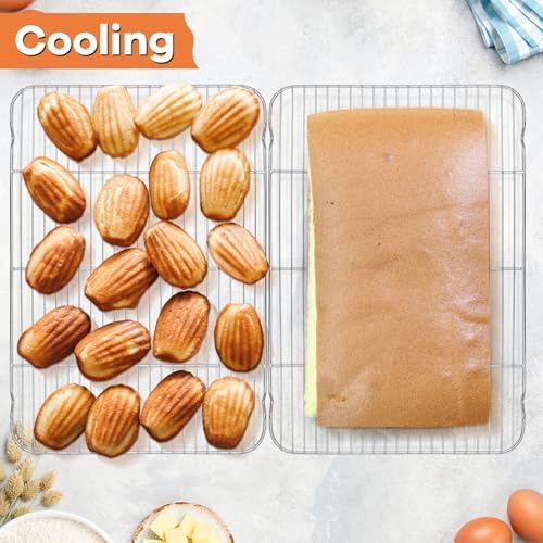 P&P CHEF Cooling Baking Rack Stainless Steel, 16.6" x 11.5", 2 Pcs, Silver