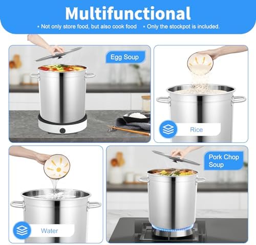 Stainless Steel Stock Pot with Lid, 30 Quart Heavy Duty Induction Soup Pot with Airtight Lid and Strong Handles, Commercial Big Pot 1.2mm Thick Body, Heat Distribution, Compatible Most Cooktops