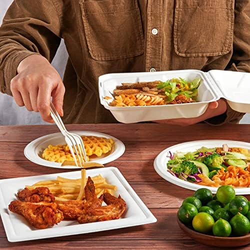 ECOLipak 50 Pack Compostable Clamshell Take Out Food Containers, 8 inch