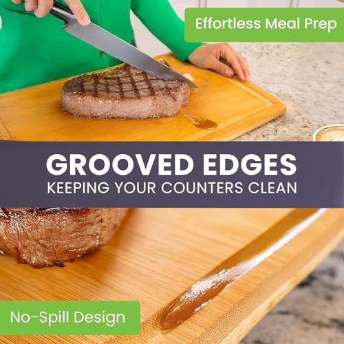 Glue-Free Surface™ 2XL Extra Large Bamboo Cutting Board Set of 4 – Small, Medium, XL, and Oversized Sizes from Chopping Vegetables to Carving Meat & Turkey for Large Family Meal Prep and Gatherings