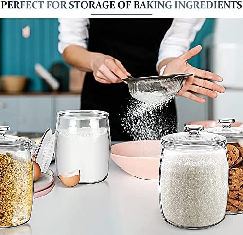 Folinstall Wide Mouth Apothecary Jar with Lid, 0.5 Gallon Glass Jar for Kitchen Storage and Laundry Room Organization, 72 oz Clear Glass Container for Cookie, Candy, Sugar, Flour, Nuts (Pack of 3)