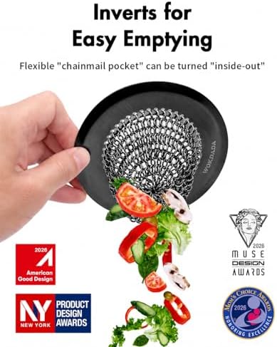 Upgraded Sink Drain Strainer, Patented Reversible Chain Mail Mesh, Black