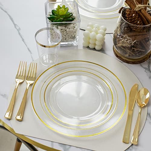 I00000 60 Pcs Clear Gold Plastic Plates, Premium Disposable Party Plates