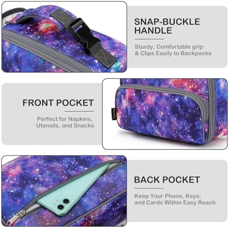 FlowFly Kids Lunch box Insulated Soft Bag Mini Cooler Back to School Thermal Meal Tote Kit for Girls, Boys, Galaxy
