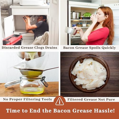 Ayerphalo 24oz Enamel Bacon Grease Container with Strainer, Farmhouse Beige