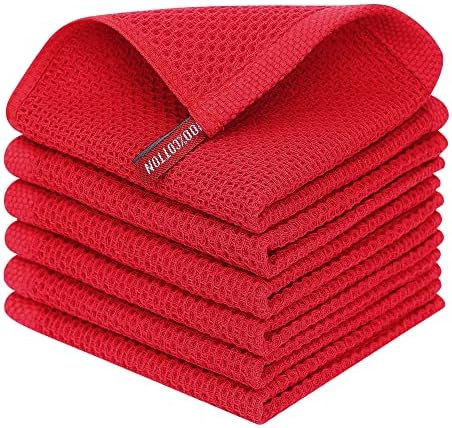 Homaxy 100% Cotton Waffle Weave Kitchen Dish Cloths 6-Pack, Red