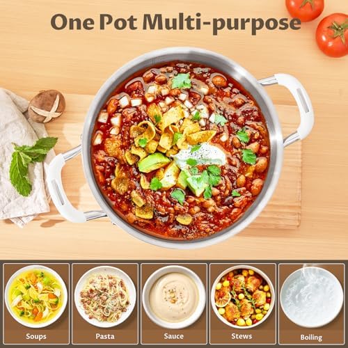BEZIA 10QT Fully Clad 3-Ply Stainless Steel Stock Pot with Lid, Cooking Pot