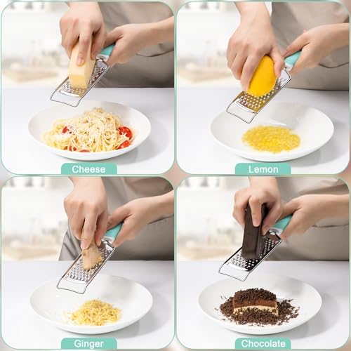 Rainspire Professional Cheese Graters for Kitchen Stainless Steel Handheld, Metal Lemon Zester Grater With Handle For Cheese, Chocolate, Spices, Kitchen Gadgets And Tools, Soft Grip Handle, Mint Green