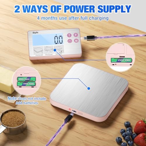33lb Rechargeable Kitchen Scale, Diyife 304 Stainless Steel Food Scale