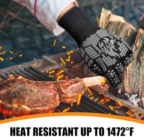 BBQ Gloves, 1472°F Heat Resistant with Silicone Grip Oven Mitts
