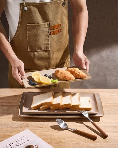 Famiware Serving Platters Set of 3 Sizes - Rectangular, Cinnamon Brown