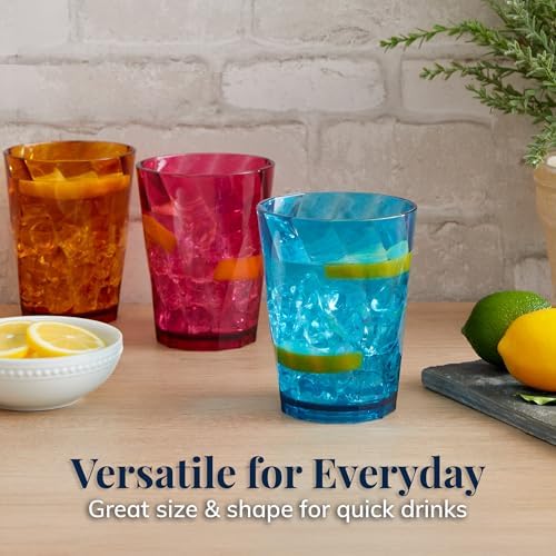 US Acrylic Optix Plastic Reusable Drinking Glasses (Set of 8) 14oz Rocks Cups in Jewel Tone Colors | BPA-Free Tumblers, Made in USA | Top-Rack Dishwasher Safe (Pack of 2)
