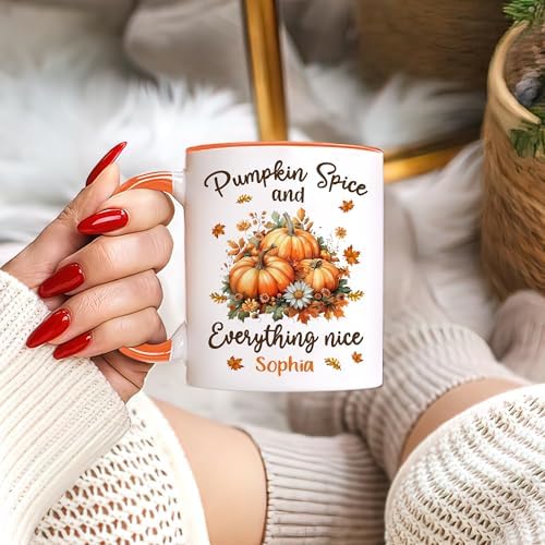 Hyturtle Personalized Fall Autumn Mug Gifts - Pumpkin Spice - Custom Name Coffee Cup Ceramic Mug 11oz 15oz - Autumn Gifts - Fall Thanksgiving Decor Gift - Birthday Christmas