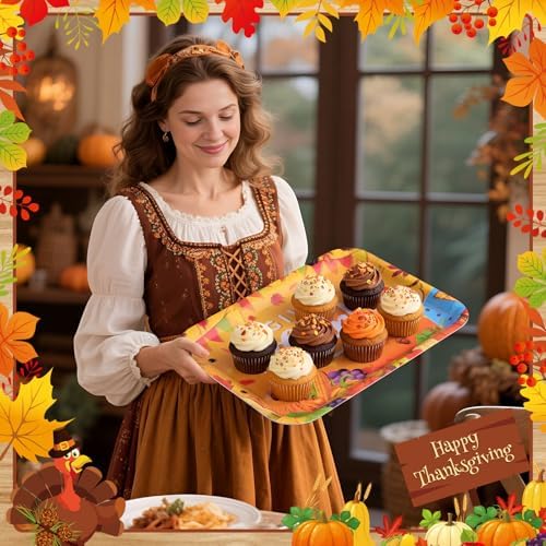 Vesici 4 Pack Thanksgiving Serving Trays, 13x10 Inch Melamine Platters