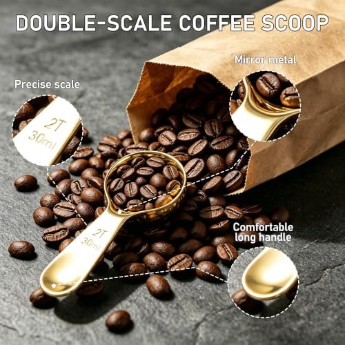 2 Pack Gold Coffee Scoop Set, 1 & 2 Tbsp Stainless Steel for Coffee Bar