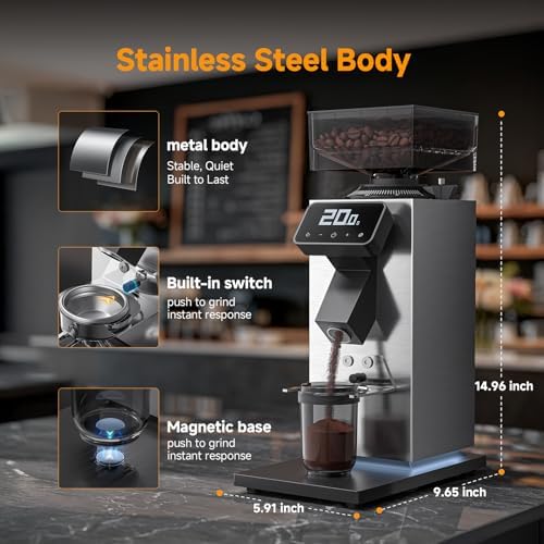 AMZCHEF 64mm Flat Burr Coffee Grinder, Espresso Grinder, 90 Grind Settings