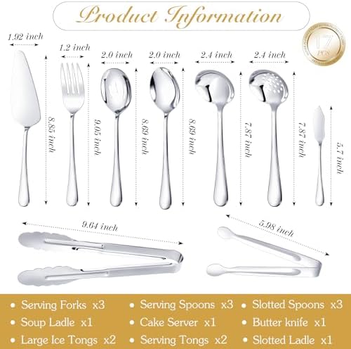 Mwellewm 17 Silver Serving Utensils,Stainless Steel Heavy Duty Serving Set